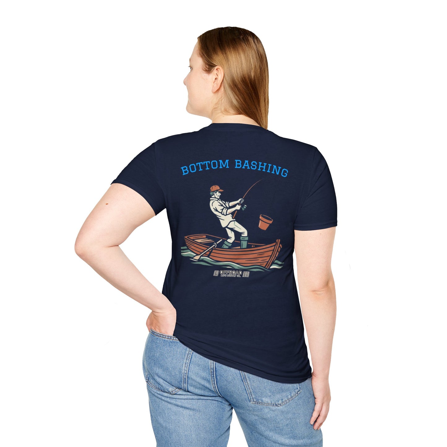Fishing Tee — “Bottom Bashing” Boat Fishing Graphic T-Shirt - Navy