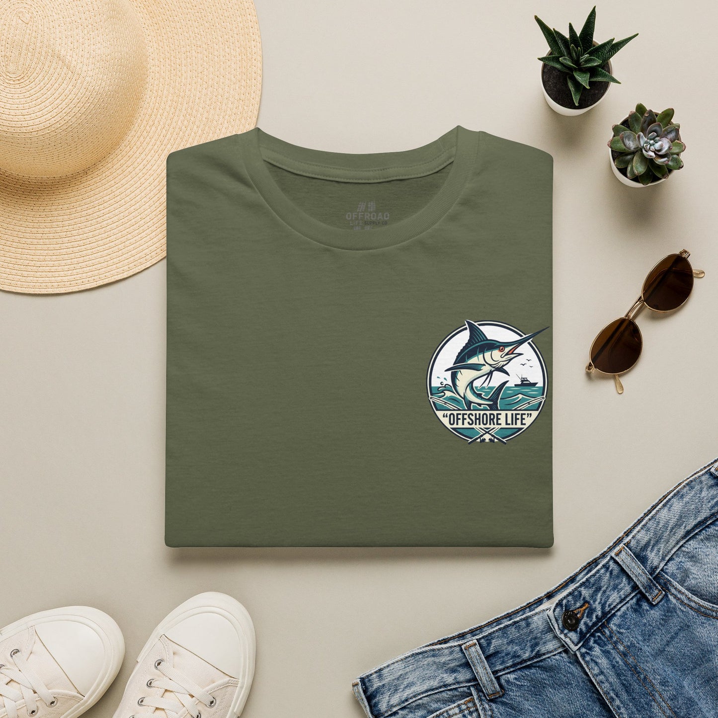 Offshore Life Marlin T-Shirt — Fishing Tee - Military Green