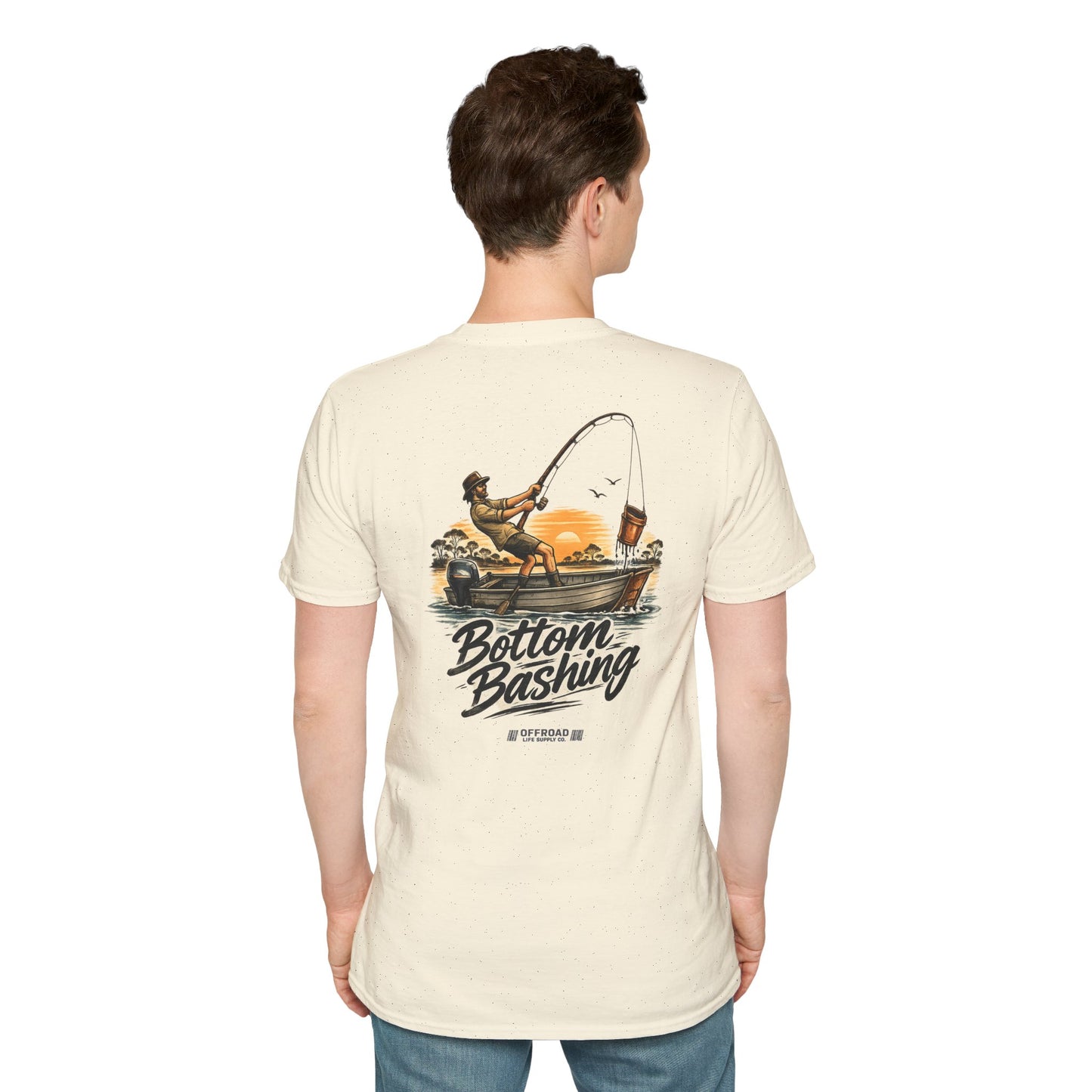 Fishing Tee — “Bottom Bashing” Boat Fishing Graphic T-Shirt - White
