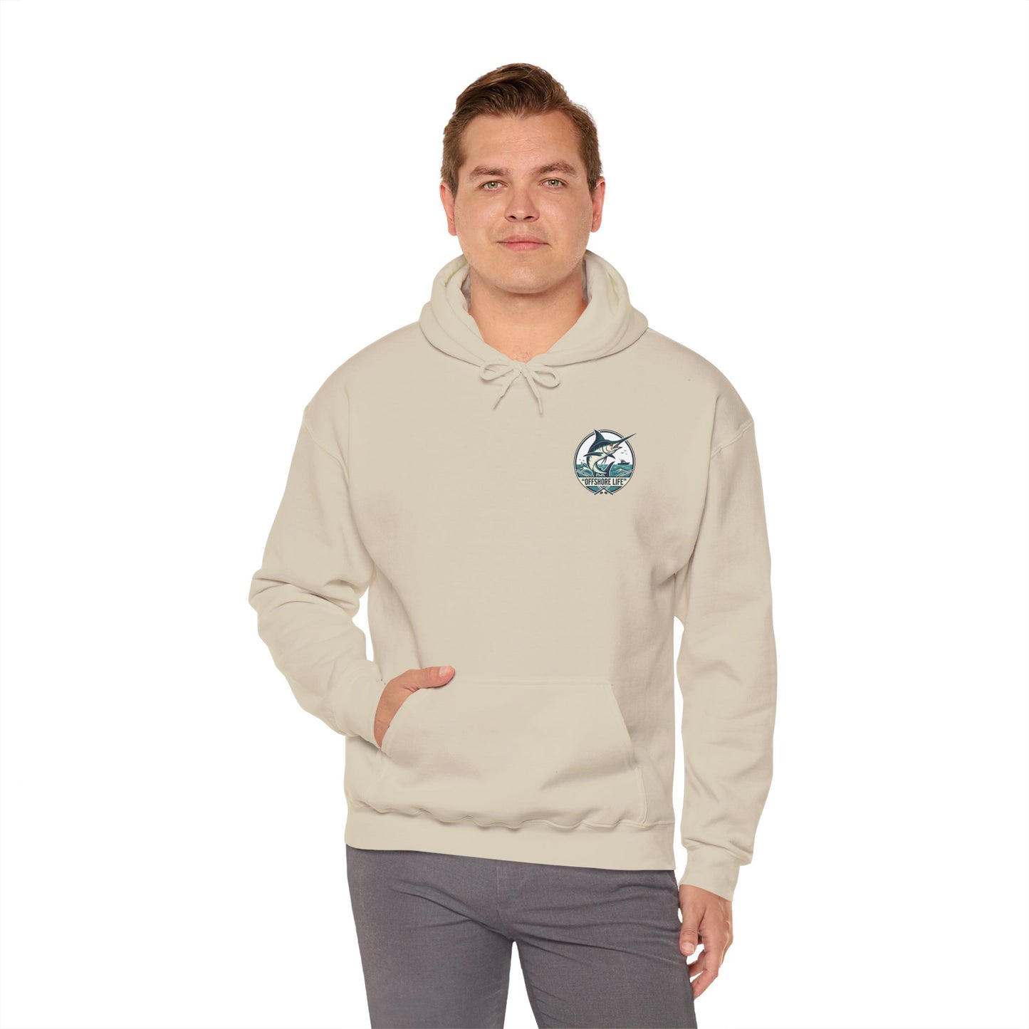 Marlin Offshore Life Hoodie — Fishing Graphic Hooded Sweatshirt - Navy