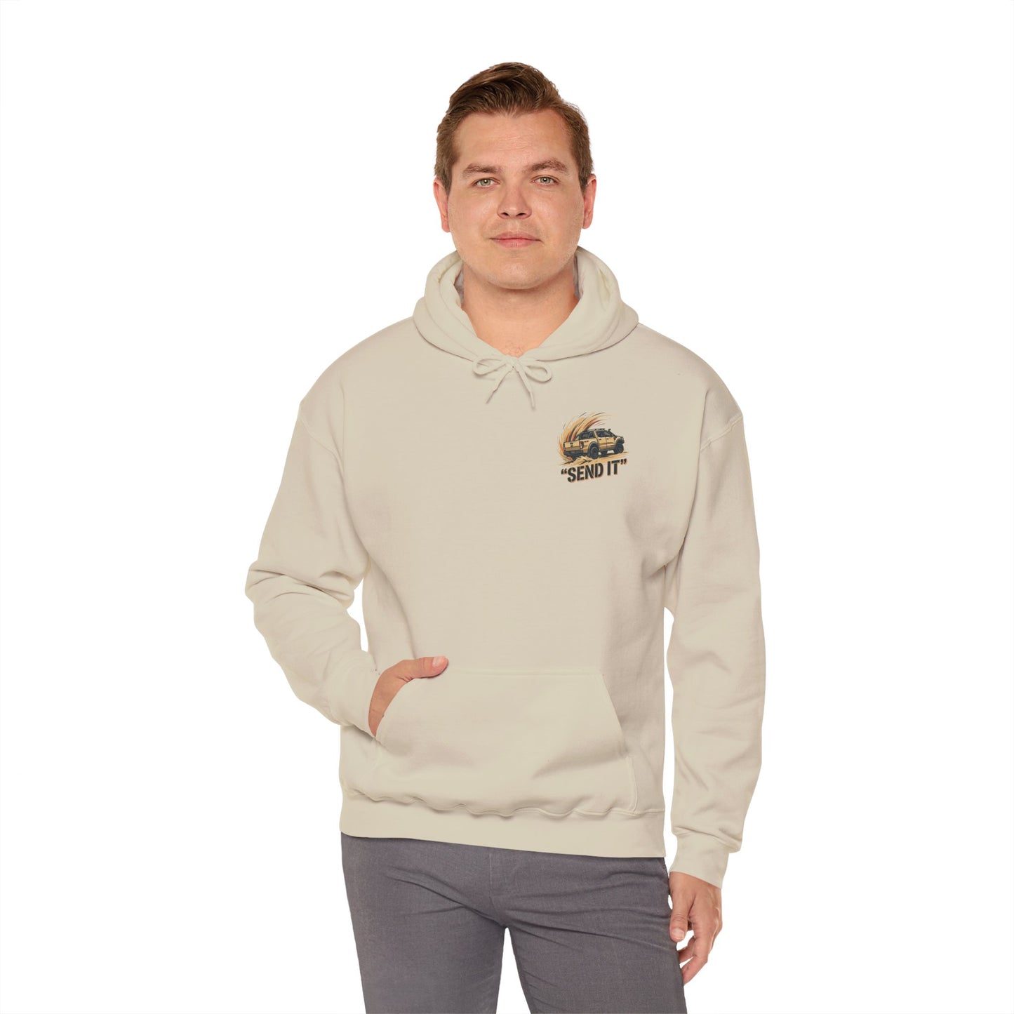Off-Road 'Send It' Hoodie — Adventure 4x4 Hoodie - Sand