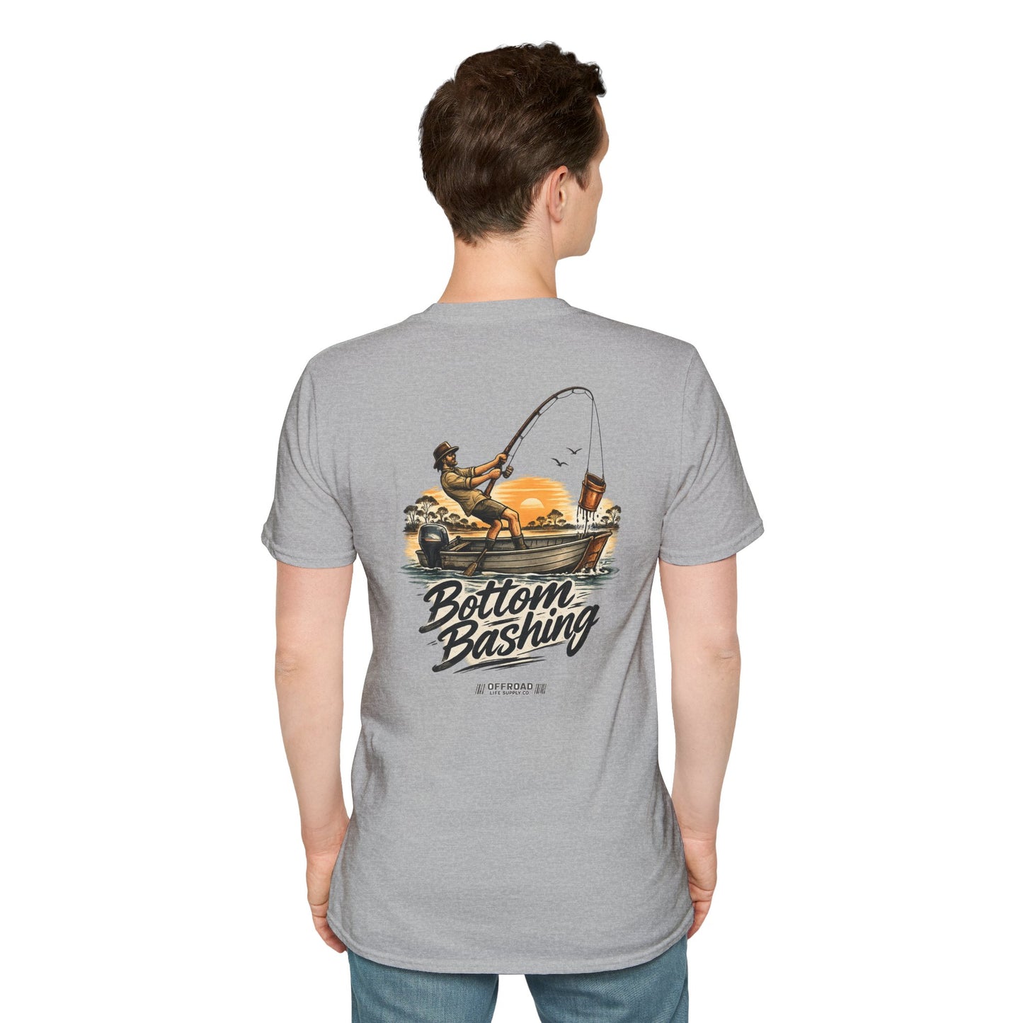 Fishing Tee — “Bottom Bashing” Boat Fishing Graphic T-Shirt - White