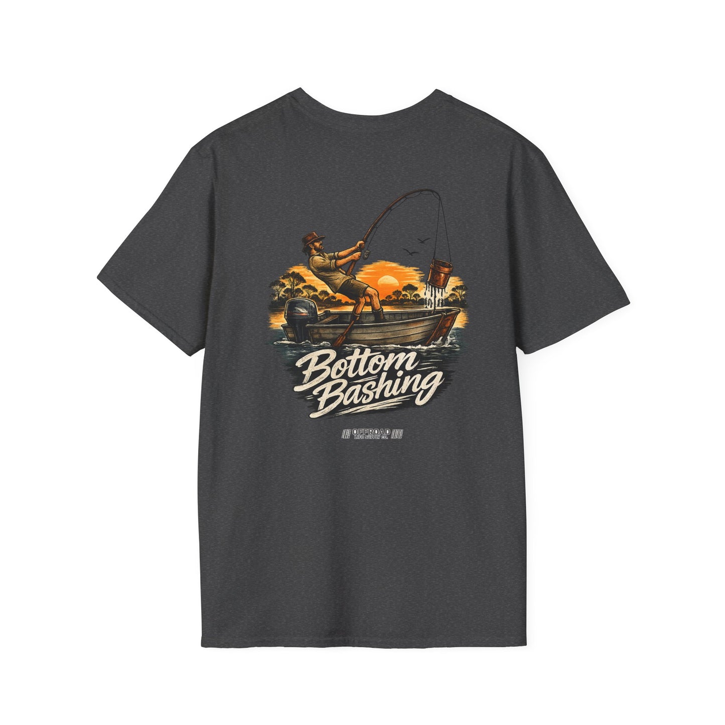 Fishing Tee — “Bottom Bashing” Boat Fishing Graphic T-Shirt - Dark Grey