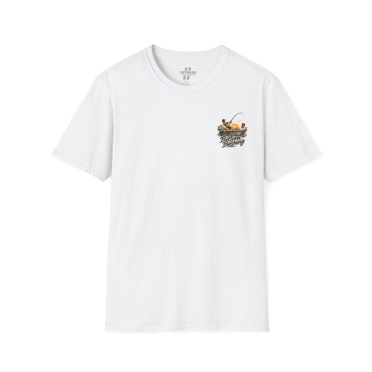 Fishing Tee — “Bottom Bashing” Boat Fishing Graphic T-Shirt - White