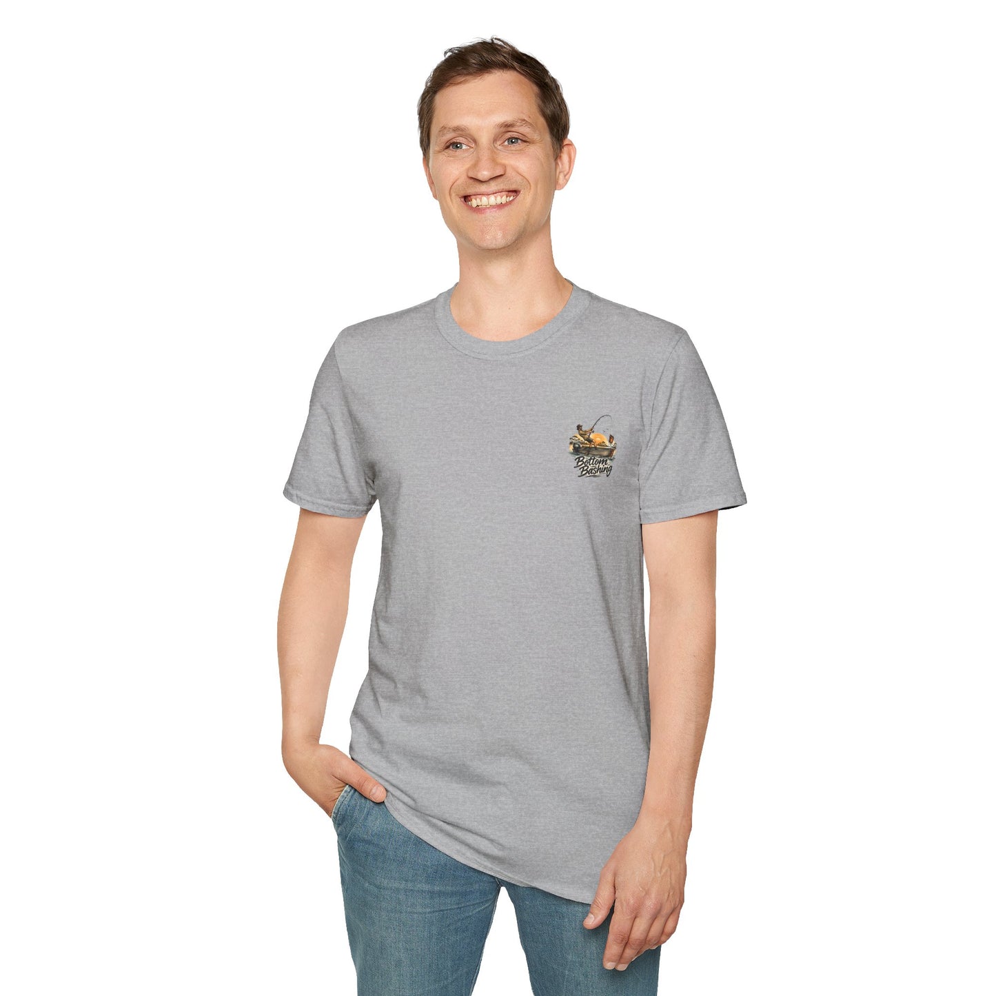 Fishing Tee — “Bottom Bashing” Boat Fishing Graphic T-Shirt - Beige