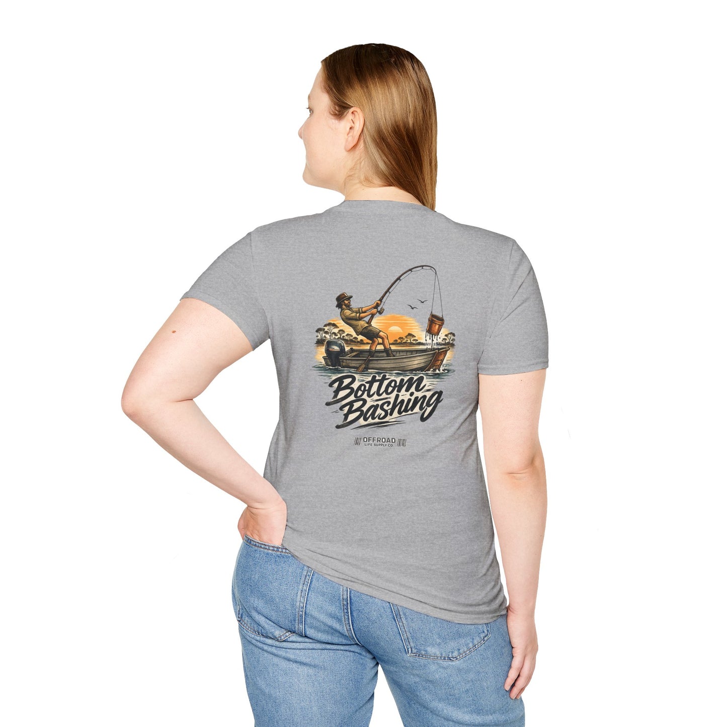 Fishing Tee — “Bottom Bashing” Boat Fishing Graphic T-Shirt - Grey