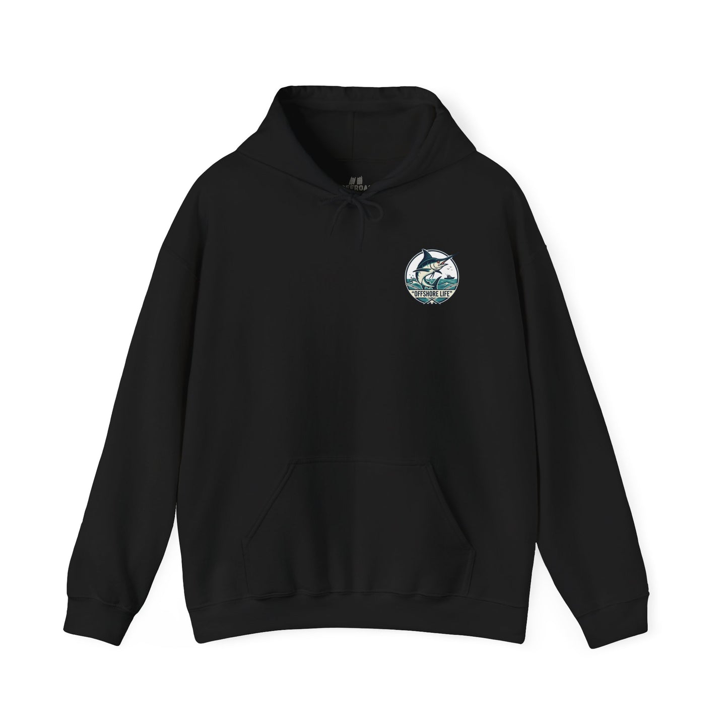 Marlin Offshore Life Hoodie — Fishing Graphic Hooded Sweatshirt - Navy