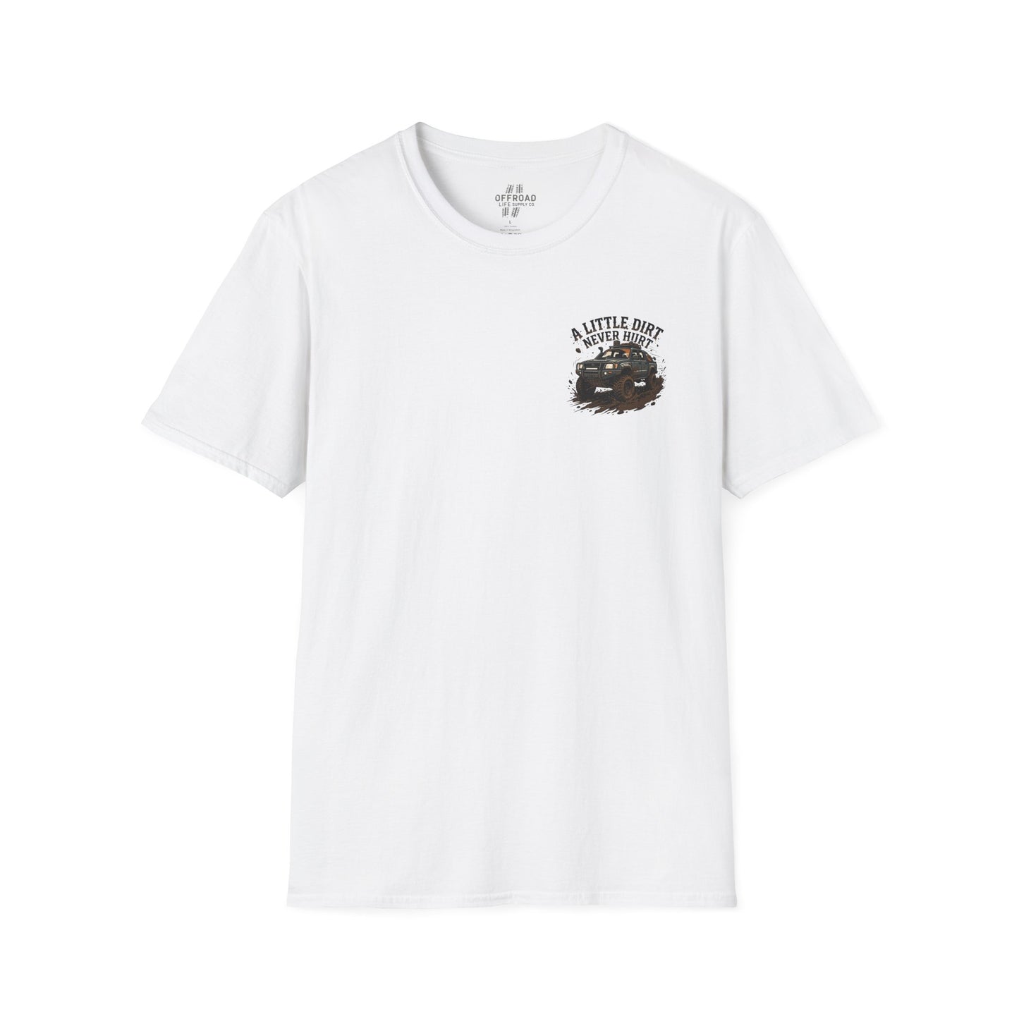 Off-Road T-Shirt — "A Little Dirt Never Hurt" Mud Truck Graphic - Stone blue