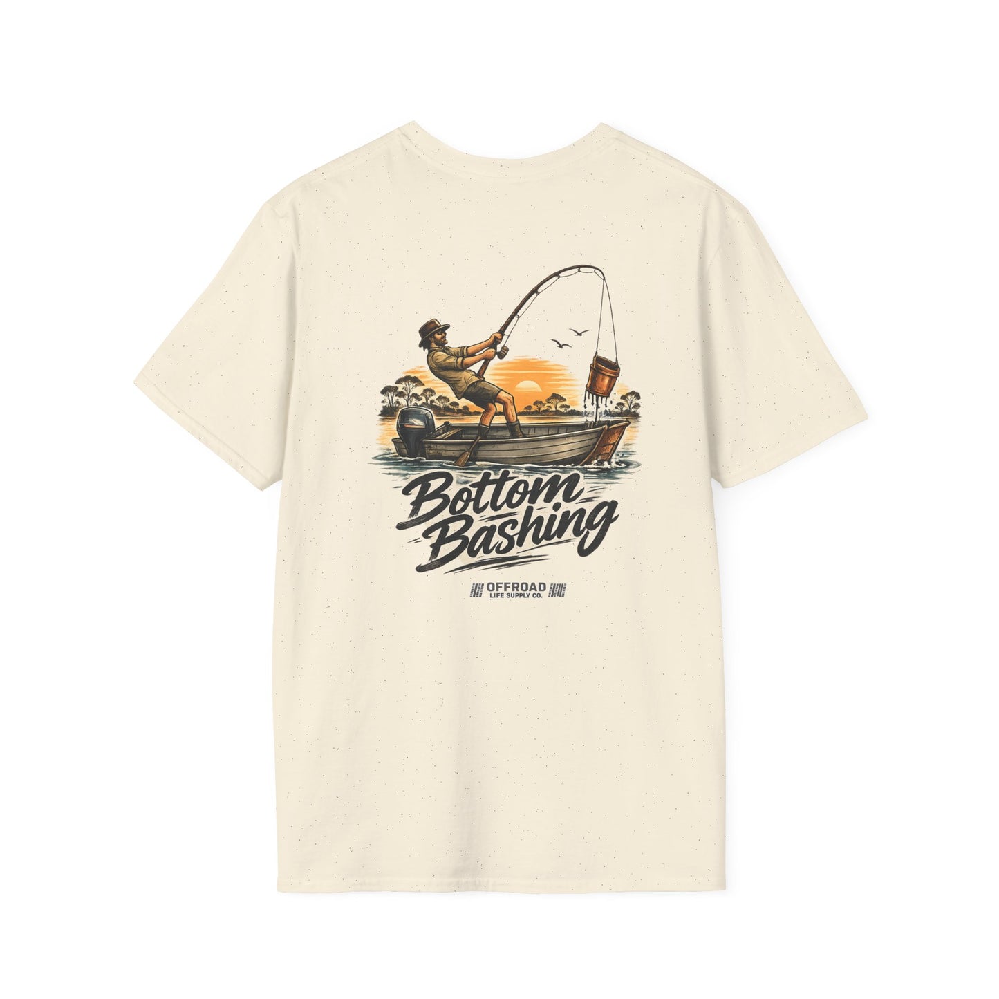 Fishing Tee — “Bottom Bashing” Boat Fishing Graphic T-Shirt - Beige