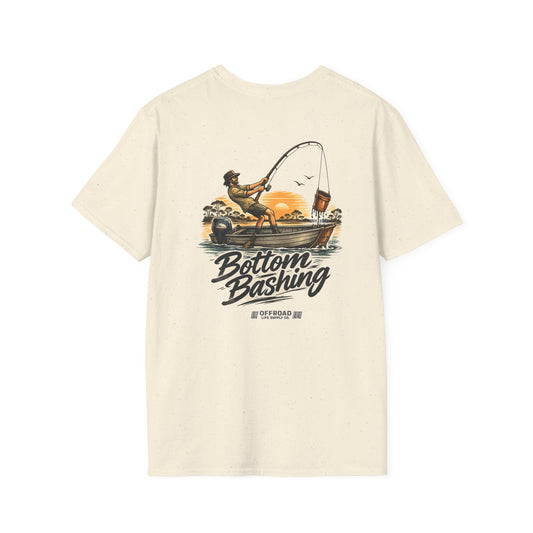 Fishing Tee — “Bottom Bashing” Boat Fishing Graphic T-Shirt - Beige