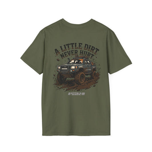 Off-Road T-Shirt — "A Little Dirt Never Hurt" Mud Truck Graphic - White