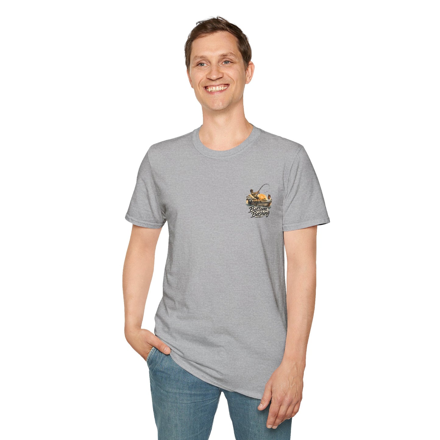 Fishing Tee — “Bottom Bashing” Boat Fishing Graphic T-Shirt - Grey
