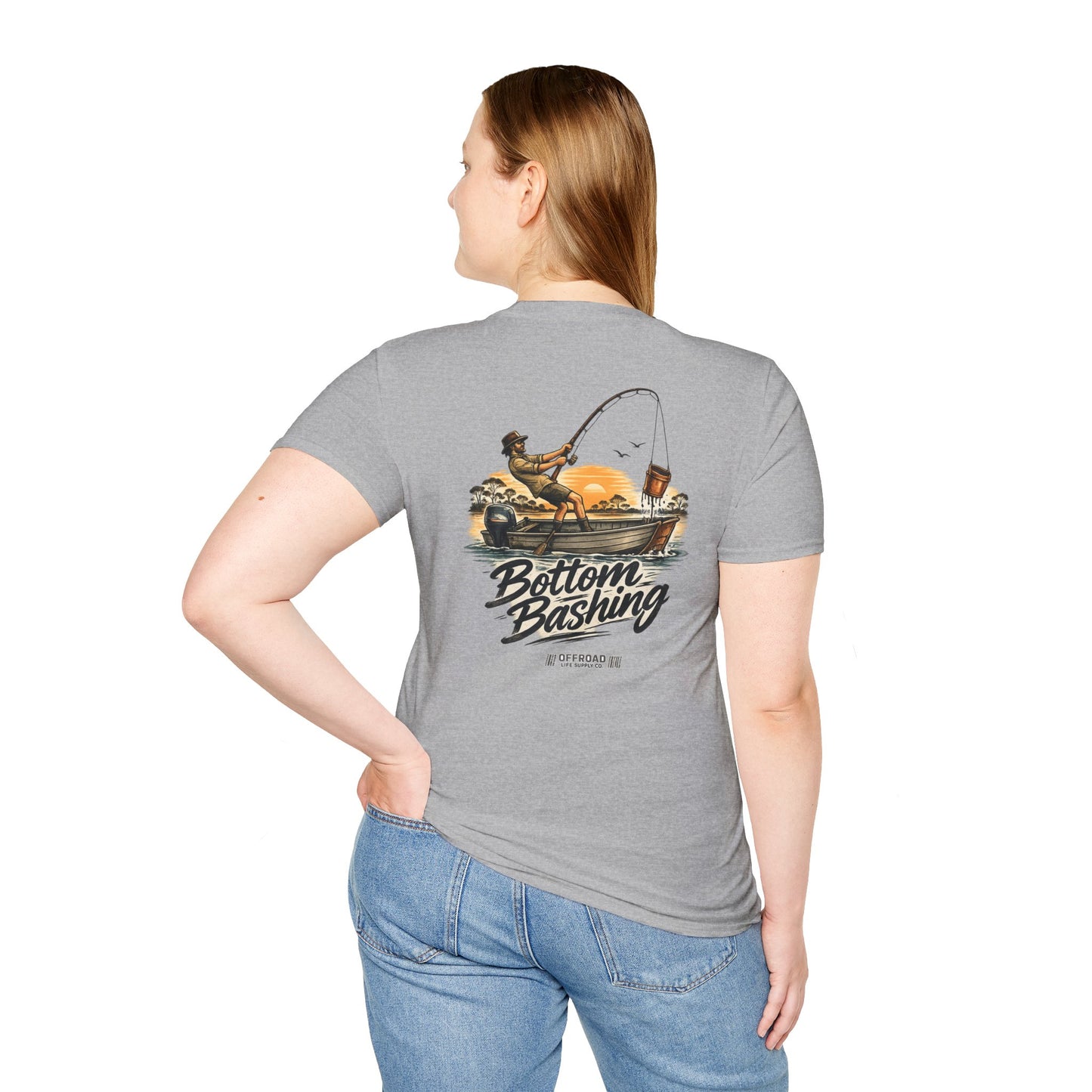 Fishing Tee — “Bottom Bashing” Boat Fishing Graphic T-Shirt - Beige