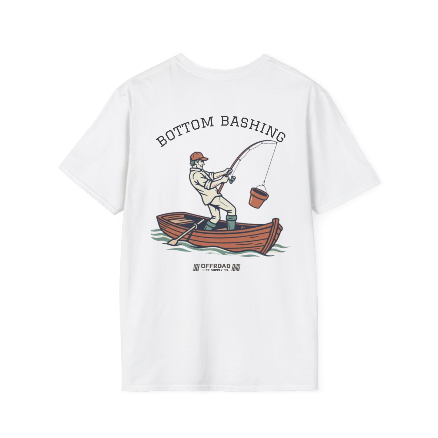 Fishing Tee — “Bottom Bashing” Boat Fishing Graphic T-Shirt - White