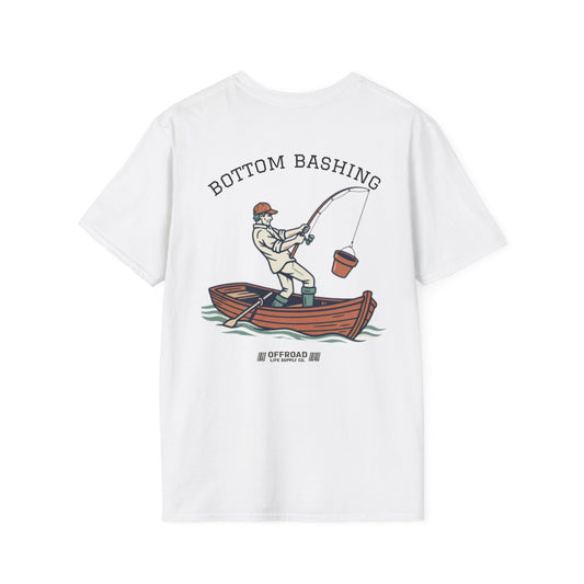 Fishing Tee — “Bottom Bashing” Boat Fishing Graphic T-Shirt - White