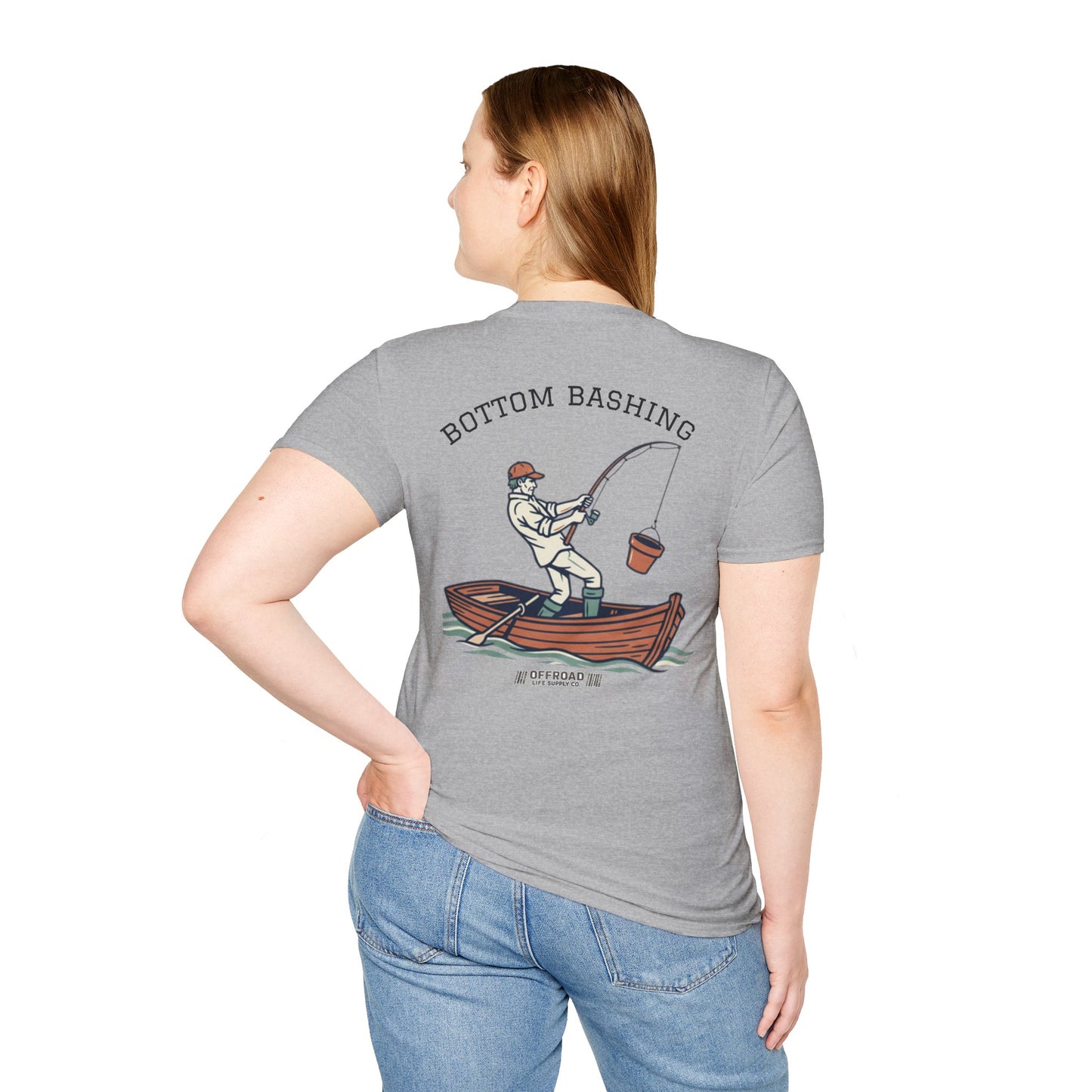 Fishing Tee — “Bottom Bashing” Boat Fishing Graphic T-Shirt - Grey