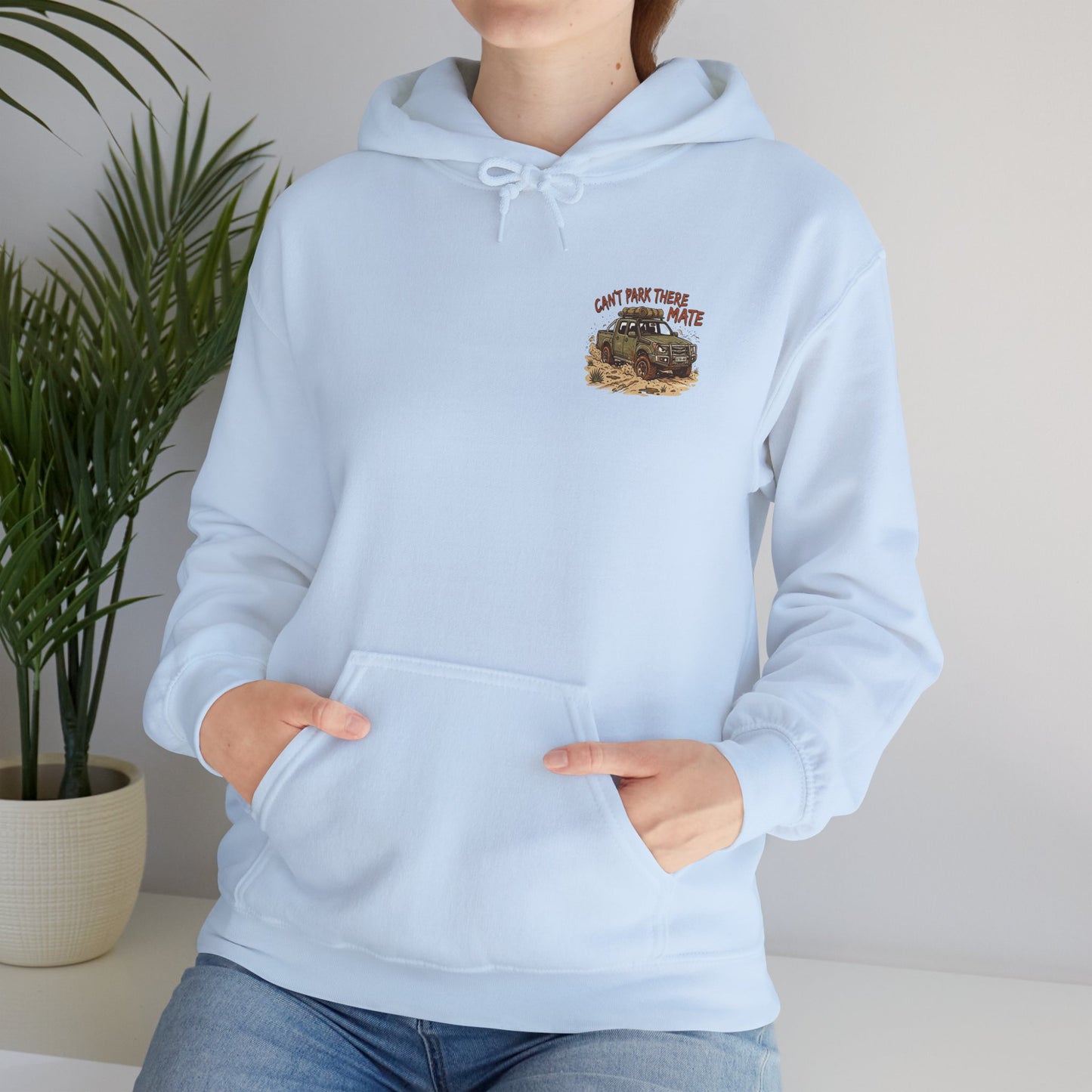 “Can’t Park There Mate” Womens Off-Road 4x4 Hoodie - Light Blue