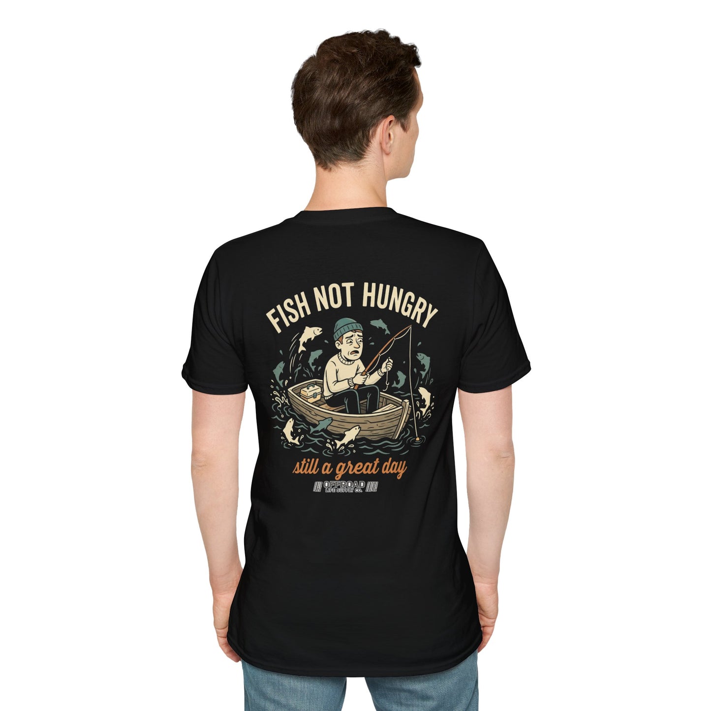 Fishing T-Shirt — "Fish Not Hungry, Still a Great Day" Vintage Angler Tee - Black